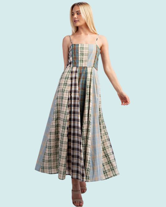 'Mixed Checkered' Midi Dress
