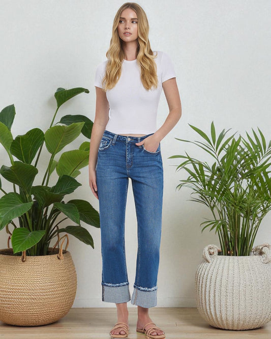'Good Day' Cuffed Straight Jeans