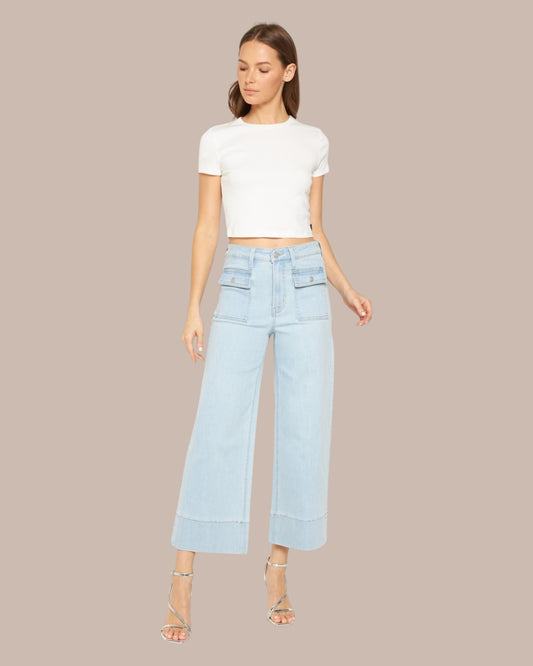 'Coastal Breeze' Cropped Wide Leg Jeans