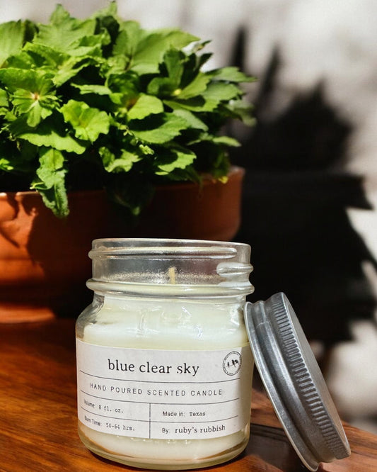 blue clear sky mason jar candle