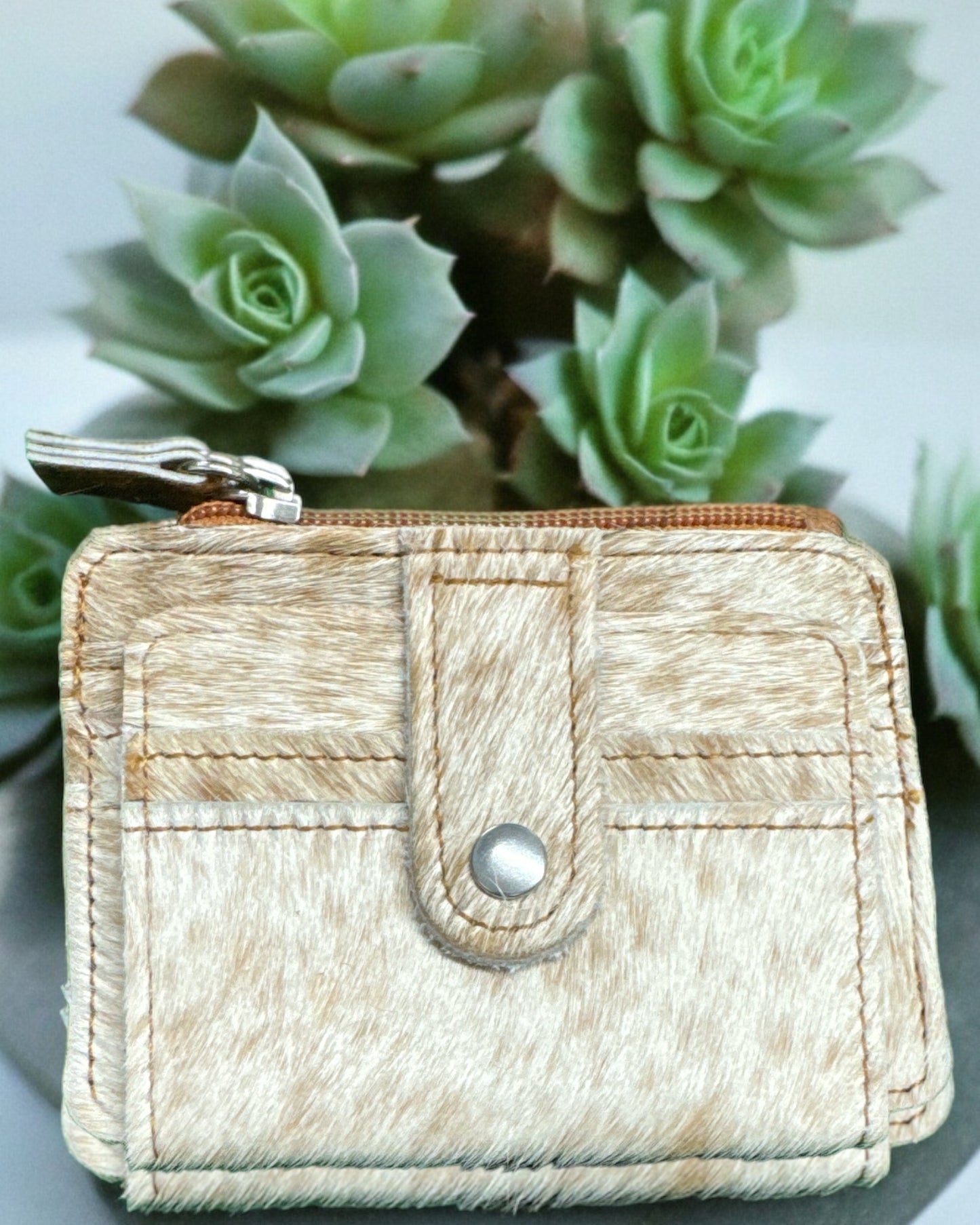 'Anna Beth' Cowhide Card Wallet with Zippered Pouch